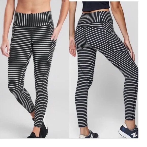 Athleta Black and White Striped Leggings - Picture 1 of 7